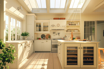modern contemporary home interior kitchen area minimal detail cabinet and handing shalf cupboard home interior concept