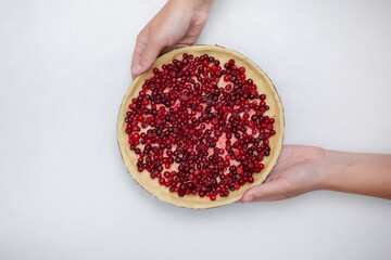 Making berry pie. View from above. Culinary concept. Flat layout. Copy space