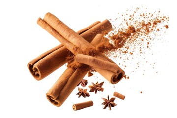 Cinnamon spice food white background.