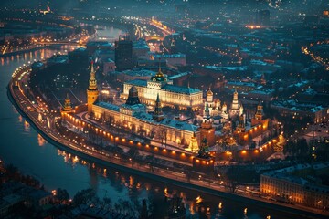  "Aerial View of Moscow Kremlin at Dusk"