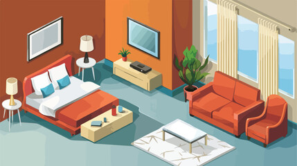living room in hotel with furniture in the isometric