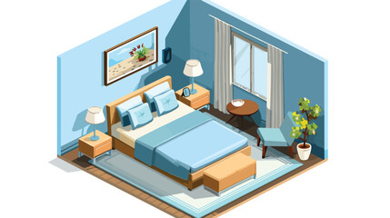 living room with blue walls and a large window