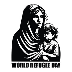 mother and son world refugee day vector design