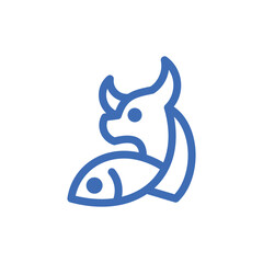 Bull Fish line simple logo, minimalist design suitable for your company