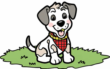 A drawing of a colorful cheerful dog