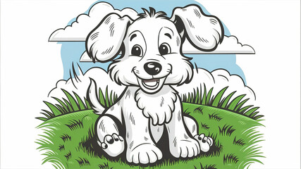 A drawing of a colorful cheerful dog