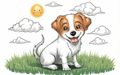 A drawing of a colorful cheerful dog