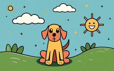 A drawing of a colorful cheerful dog