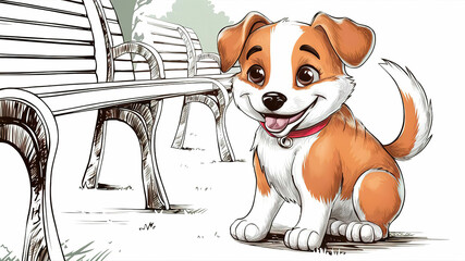 A drawing of a colorful cheerful dog