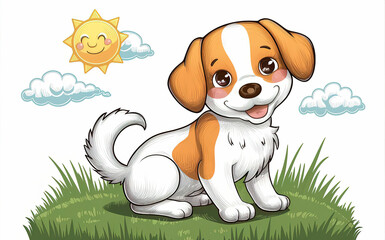 A drawing of a colorful cheerful dog