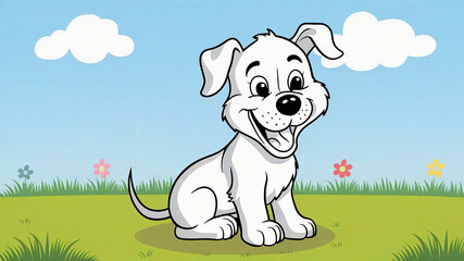 A drawing of a colorful cheerful dog