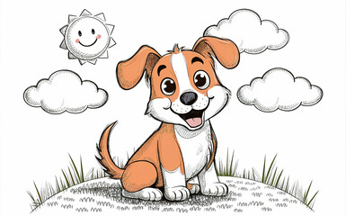 A drawing of a colorful cheerful dog