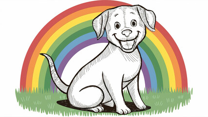 A drawing of a colorful cheerful dog