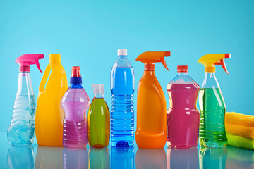 Group of Cleaning Product Bottles on Table