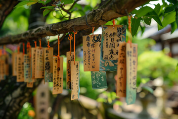 Autumn Evening at a Japanese Shrine With Ema Wish Plaques