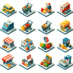 set of 3D icons about supermarket