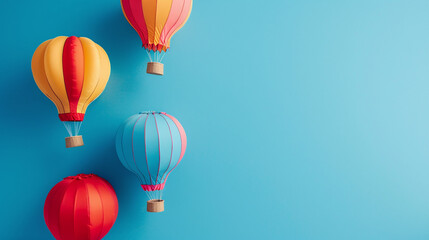 Obraz premium Flying colorful hot air balloons isolated on blue background
