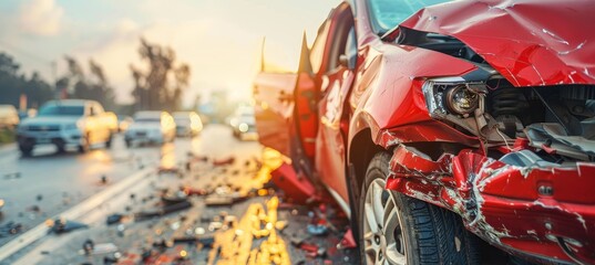 Fototapeta premium Daytime collision two cars involved in a minor accident with a small car crashing together