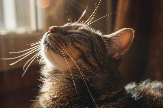Cat grooming itself meticulously in a sunlit room, capturing the essence of peace and self-care in a documentary, editorial, and magazine photography style