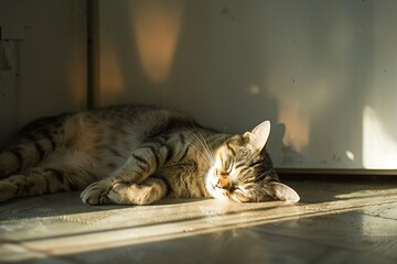 Documentary Photography Editorial Photography Magazine Photography Style, Sleeping Cats: Peaceful photos of cats sleeping in various indoor locations, capturing their relaxed state - obrazy, fototapety, plakaty