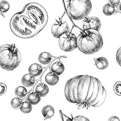 Tomatoes monochrome vector seamless pattern