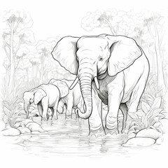 Family of elephants drawing. Generative AI