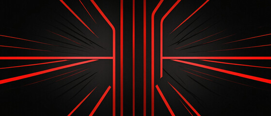 Abstract, 3D, neon red and black wallpaper of lines and geometric shapes, light and shadow with copy space