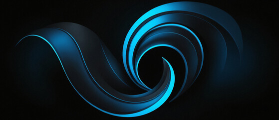 Abstract, 3D, neon blue tech wallpaper of lines and curves, light and shadow on black background