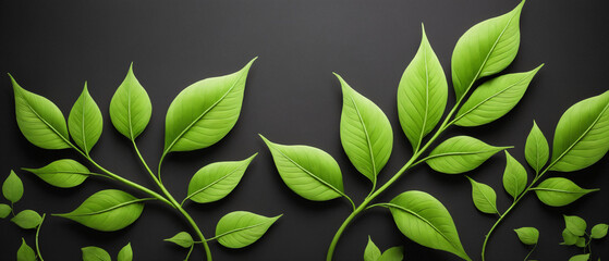 Abstract 3d neon green leaf branches on grey background