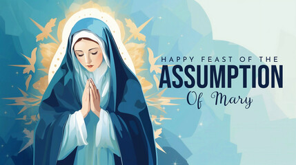 Assumption of Mary Illustration with Feast of the Blessed Virgin and Doves in Heaven 