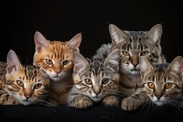 Magazine photography style highlighting the diversity of exotic cat breeds, focusing on their distinct features and personalities