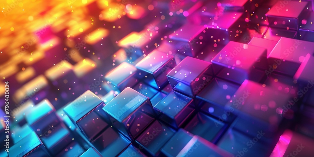 Canvas Prints a colorful image of blocks with a blue and pink background