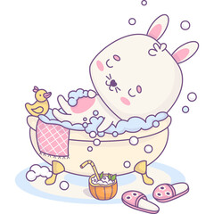 Cute relaxed  rabbit in bubble bath