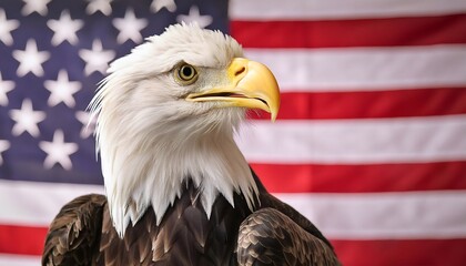 Bald eagle head on American flag background