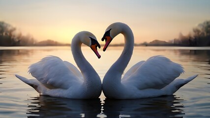 swans on the lake at sunset,generative ai