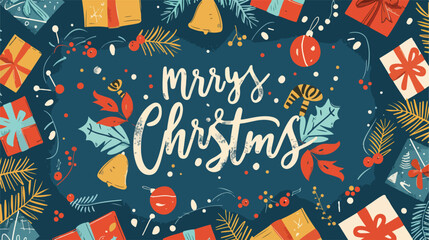 Merry Christmas greeting card template with cute letter