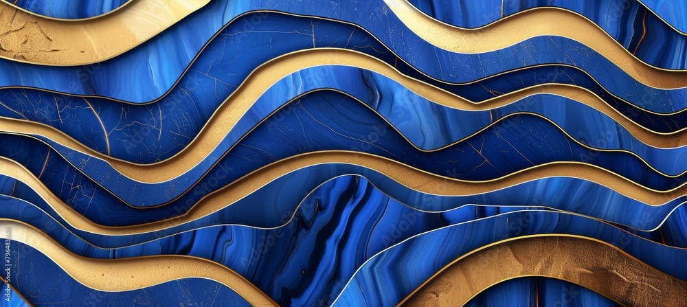 Poster elegant banner with golden abstract layers on blue background with space for text