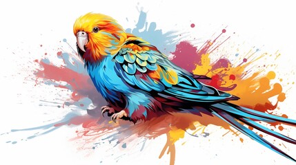 Abstract Colorful Illustration of a Budgie on a White Background