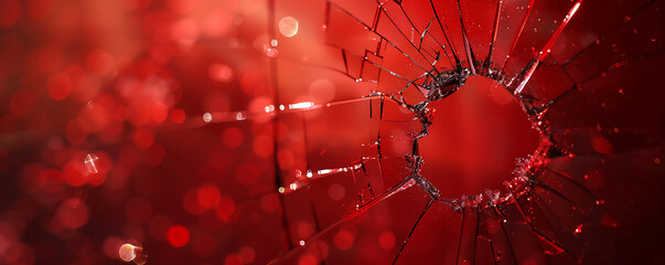 Bullet hole in a glass with red light background. - obrazy, fototapety, plakaty