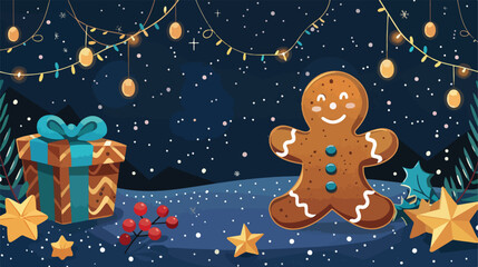 Merry Christmas vector illustration in blue with a gi