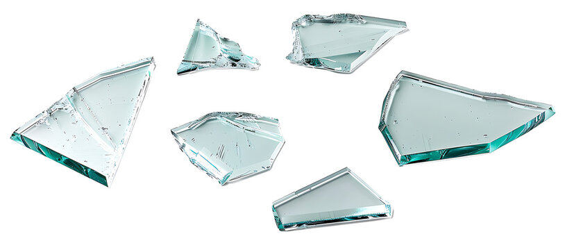 Set pieces broken glass isolated on white background, with clipping path