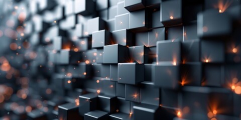 A black and orange background with a lot of cubes