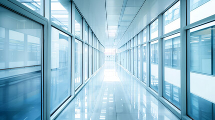 Bright, modern office corridor in a corporate building - 796487267