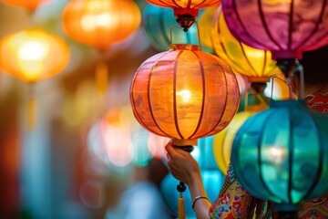 Vibrant Lantern Festival Celebrations with Colorful Illuminations and Festive Cheer