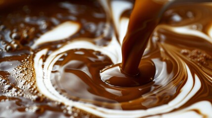 Close-up Texture of Swirling Dark Chocolate Syrup