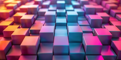A colorful image of many cubes in various shades of blue, purple, and pink