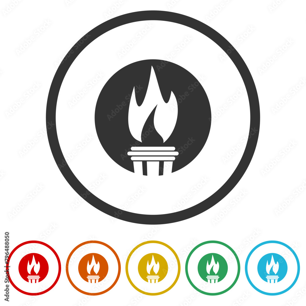 Poster torch with flame cup icon. set icons in color circle buttons