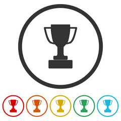 Trophy icon. Set icons in color circle buttons