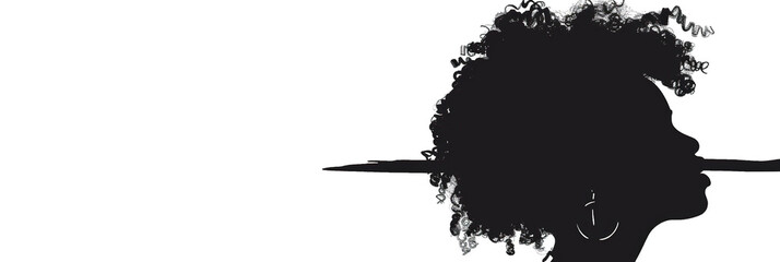 African American History template with a black woman silhouette on white background, representing Black Lives Matter, Juneteenth, and Afro American Freedom