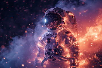 Astronaut amidst sparkling cosmic particles in space - 796488440